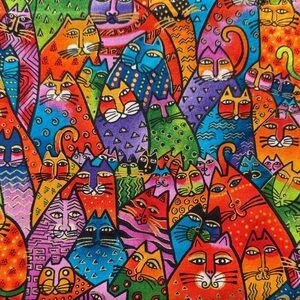 Colorful Cat Pattern Fabric, Laurel Burch, 1 1/2 yards